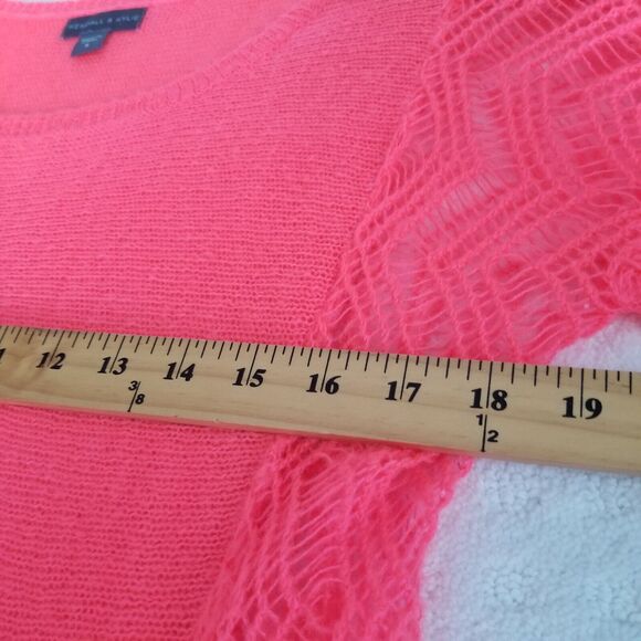 Kendall & Kylie‎ Sweater Neon Orange Open Weave Beach Zippered Shoulder Size S - Picture 10 of 11